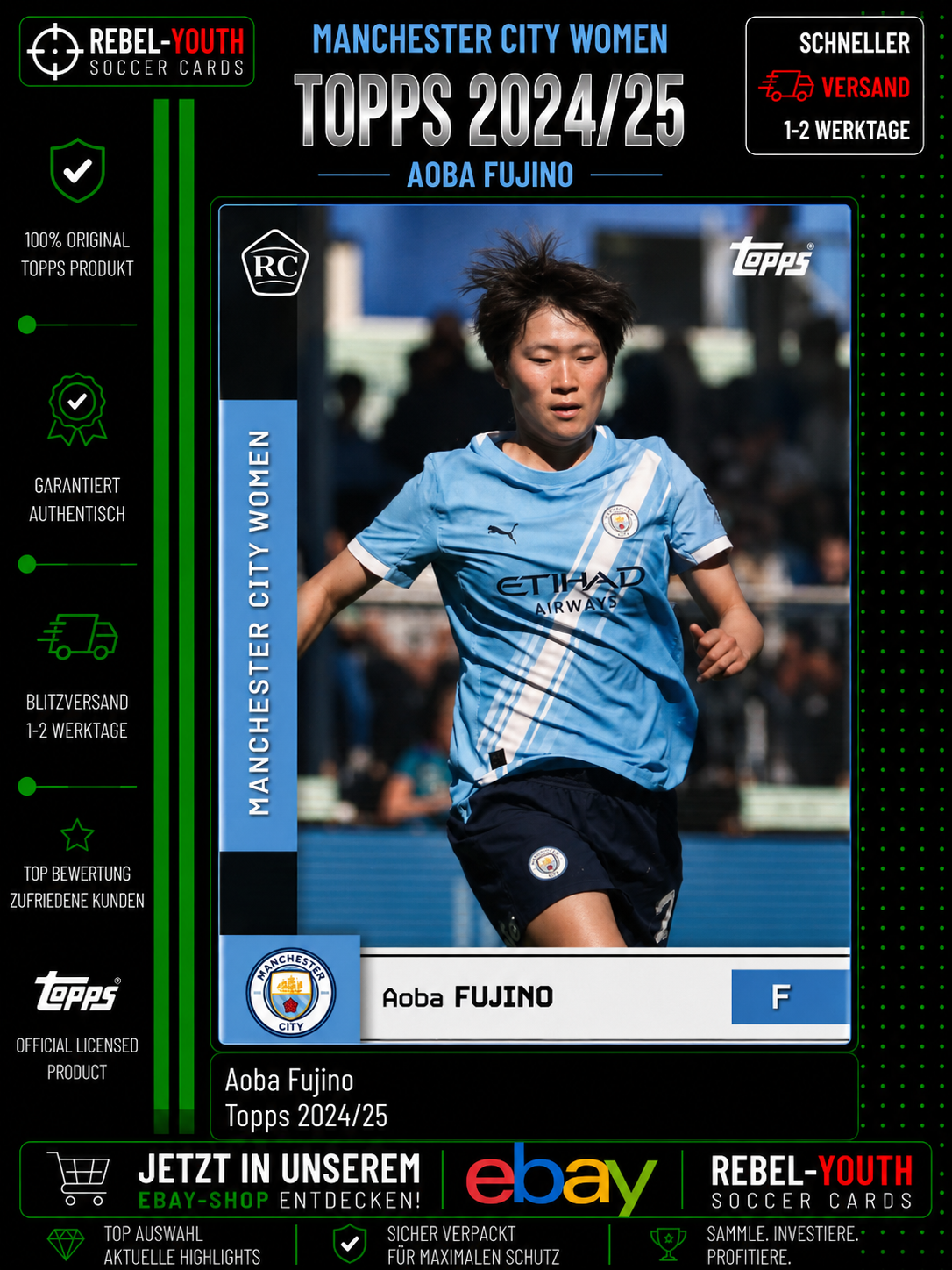 2024-25 Topps Manchester City Women Aoba Fujino RC Rookie Card Base