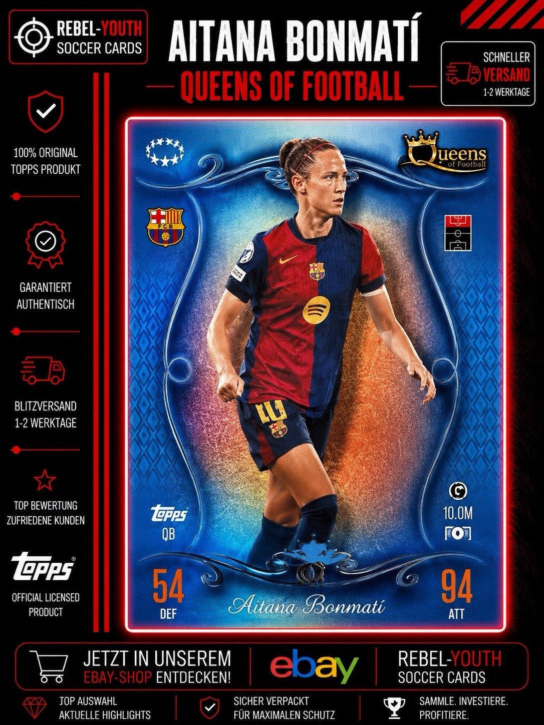Aitana Bonmatí Queens of Football QB Barcelona Topps UEFA Women Chrome