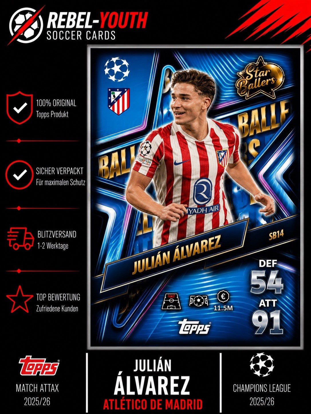 Topps UEFA Champions League Star Baller Julian Alvarez Atletico SB 14