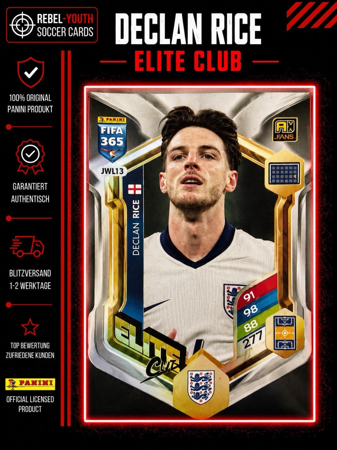 Declan Rice Elite Club England Panini FIFA 365 Adrenalyn XL JWL13