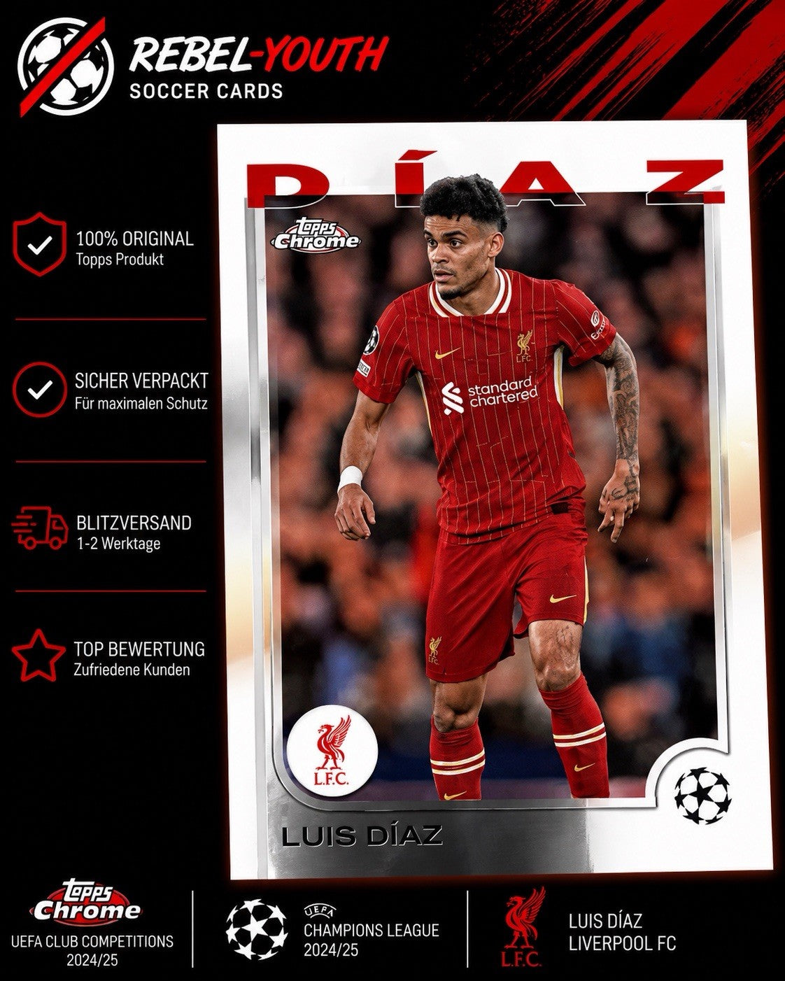 Luis Díaz Topps Chrome UEFA Club Competitions 2024/25 Liverpool FC