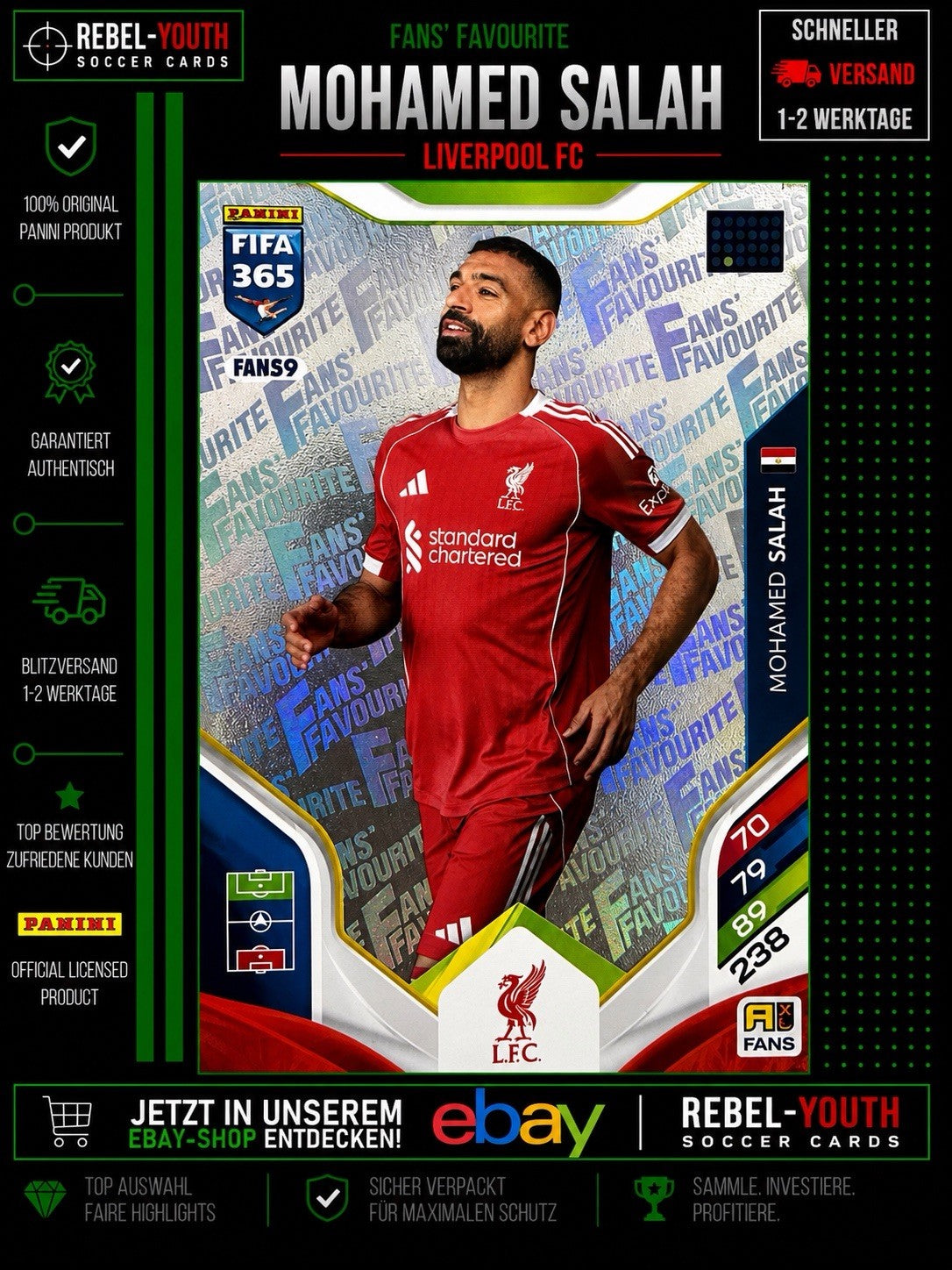 Mohamed Salah Fans Favourite FAN59 Panini FIFA 365 Liverpool Egypt Insert