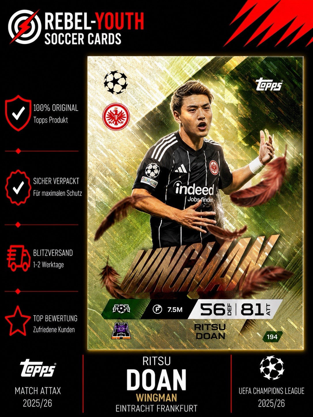Ritsu Doan Wingman Match Attax 2025/26 Eintracht Frankfurt #186 Topps