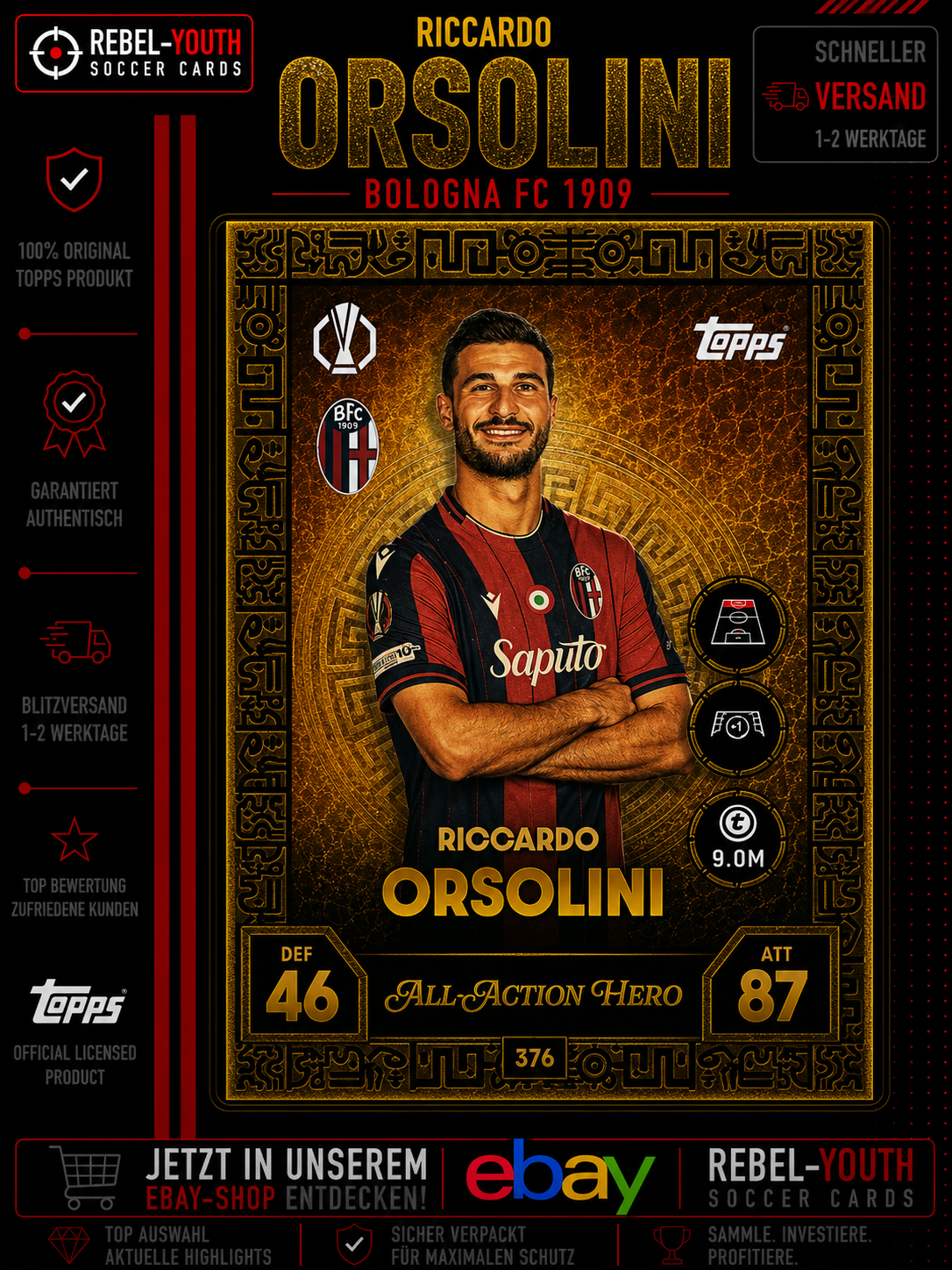 Riccardo Orsolini All Action Hero #376 Topps Match Attax Champions League 2025/2