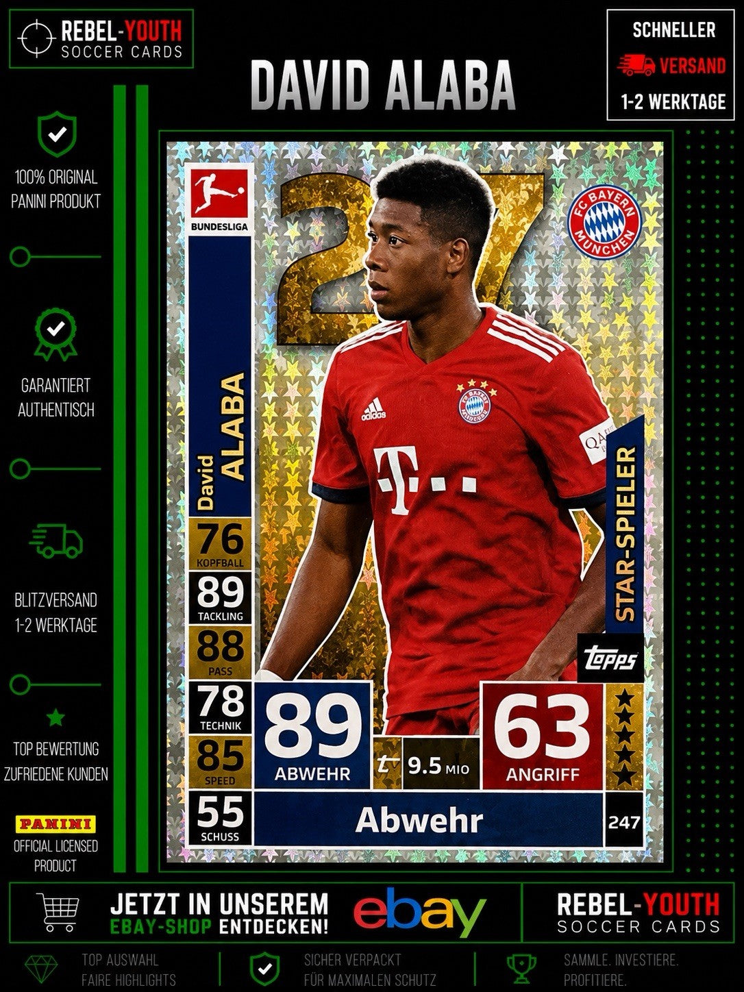 David Alaba Star-Spieler #247 Topps Match Attax 2018/19 FC Bayern München