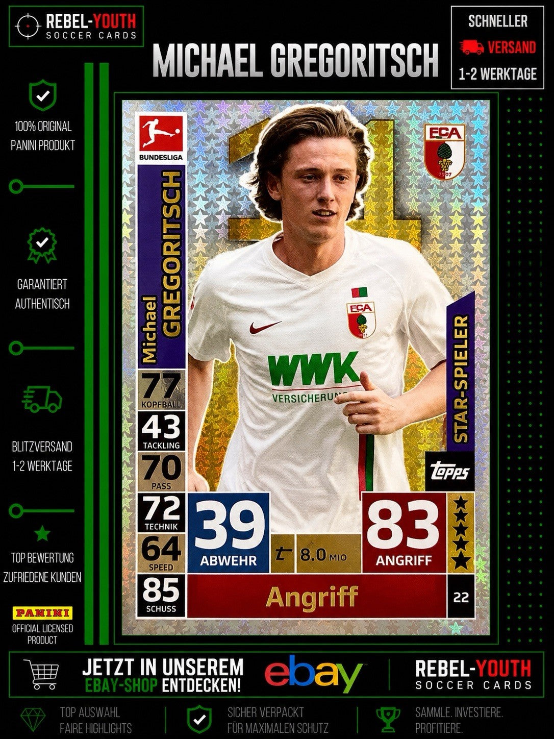 Michael Gregoritsch Star-Spieler #22 FC Augsburg Match Attax Bundesliga 2018/19