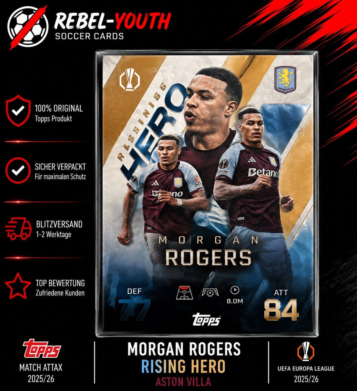 Morgan Rogers Rising Hero Topps Match Attax 2025/26 Aston Villa