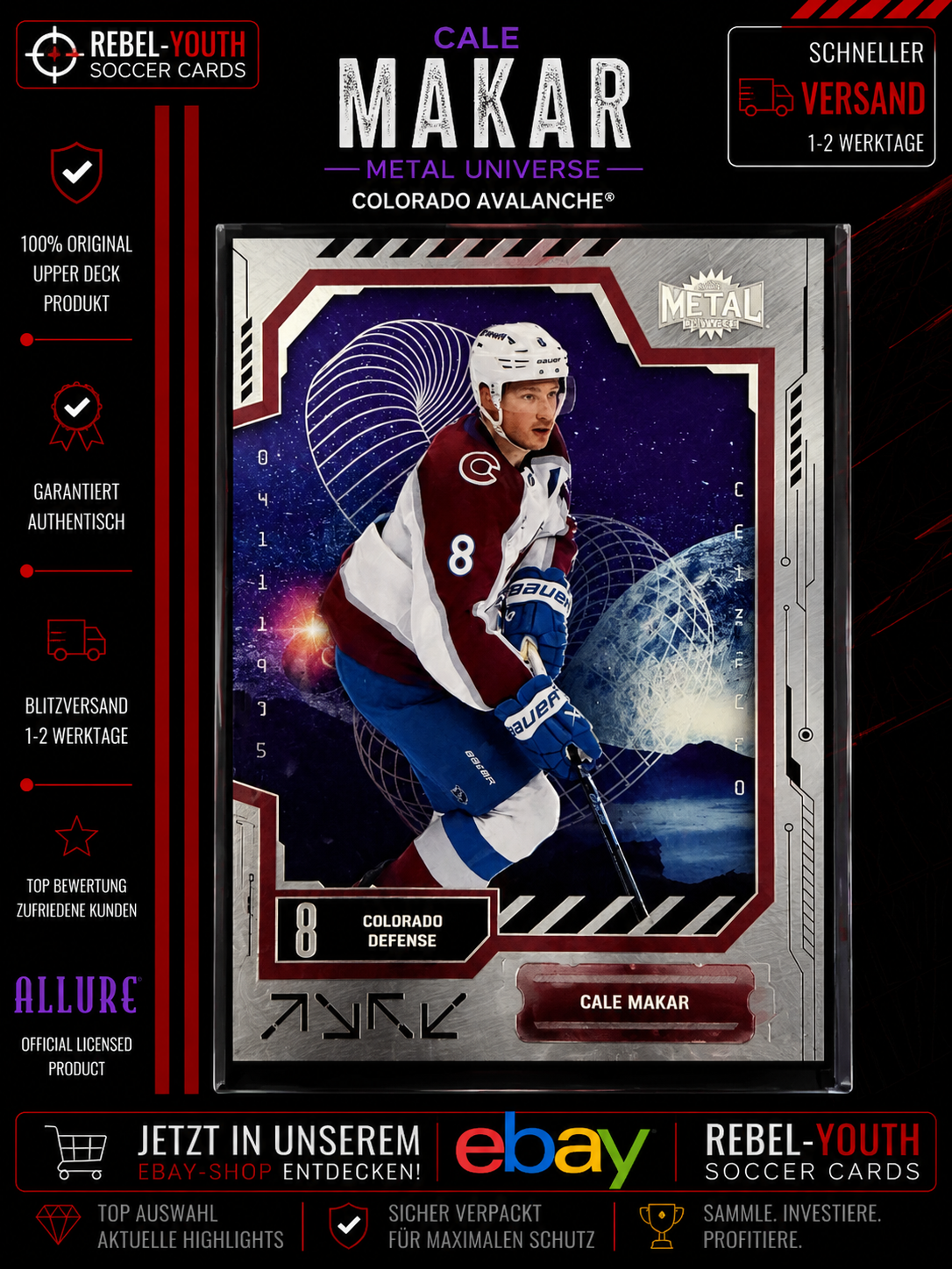 Cale Makar 2024-25 SkyBox Metal Universe Base #8 Colorado Avalanche
