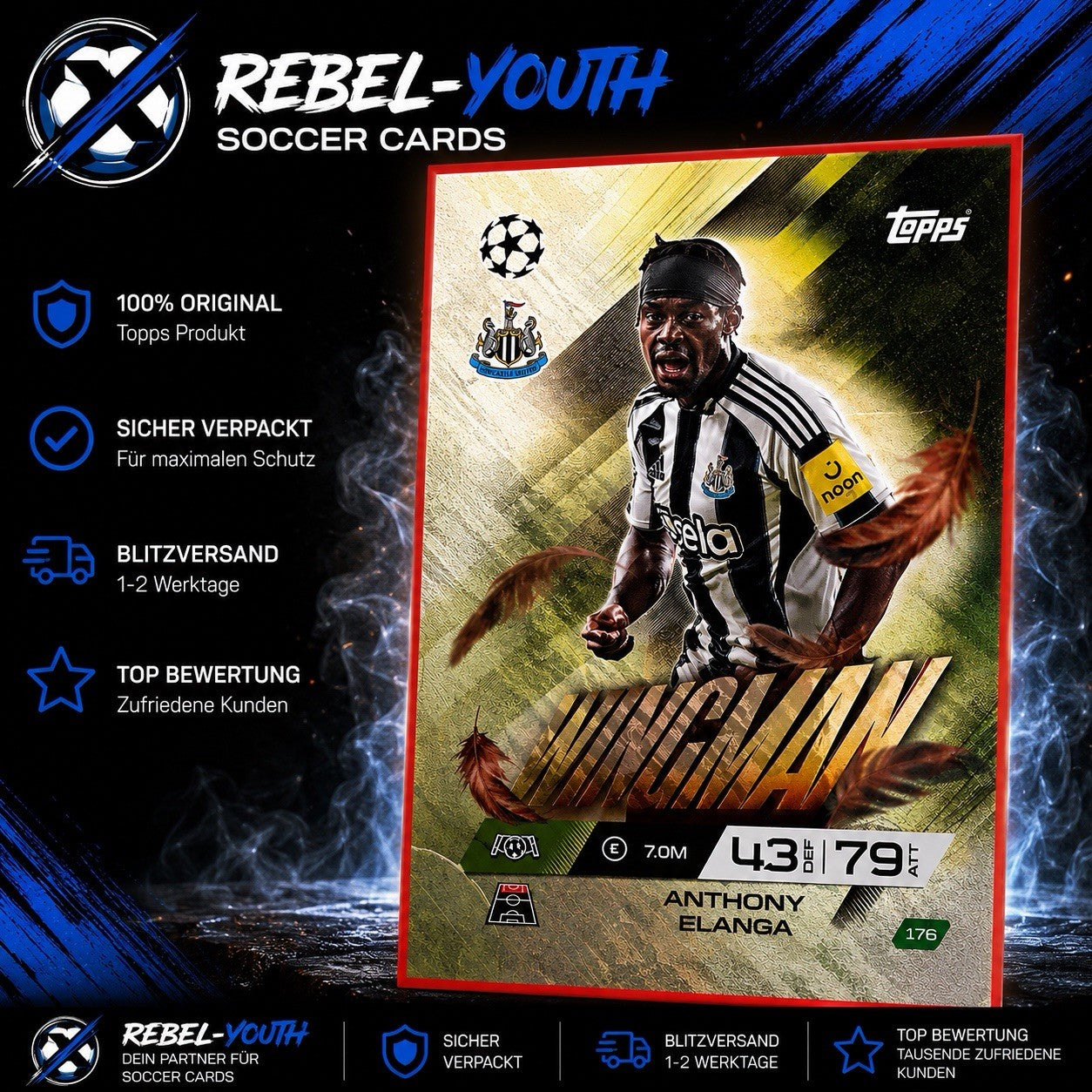 Anthony Elanga Wingman #176 Topps Match Attax 2025/26 Newcastle United