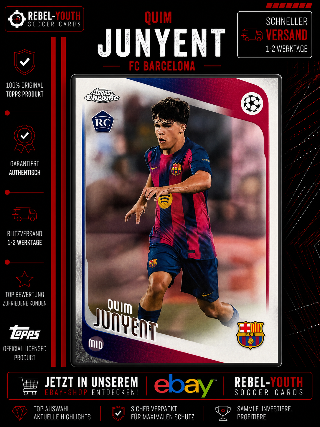 Quim Junyent RC Topps Chrome 2025/26 FC Barcelona Rookie Card UCC UEFA