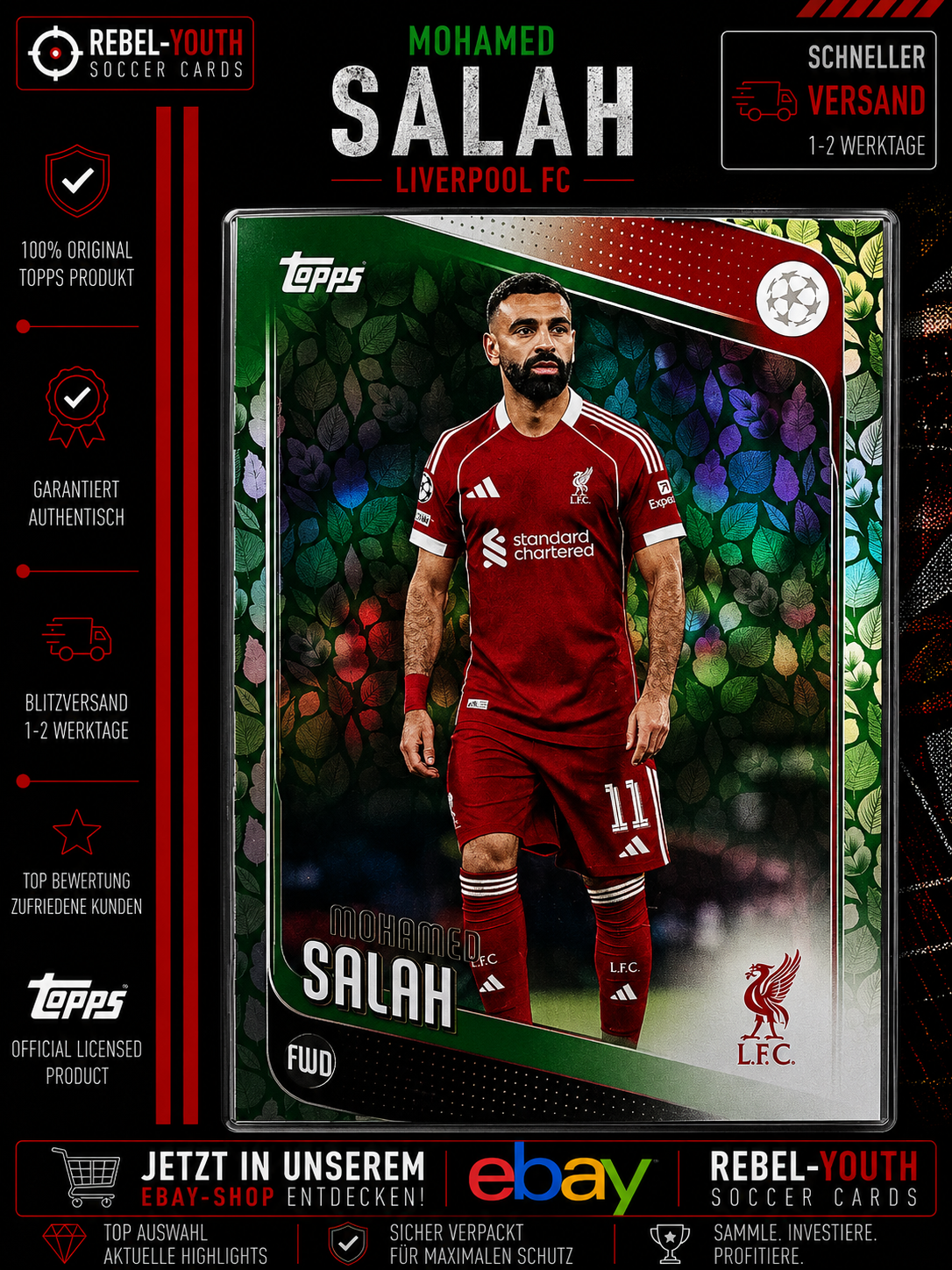 Mohamed Salah Green Leaf Parallel Topps UEFA Club Competitions 2025/26