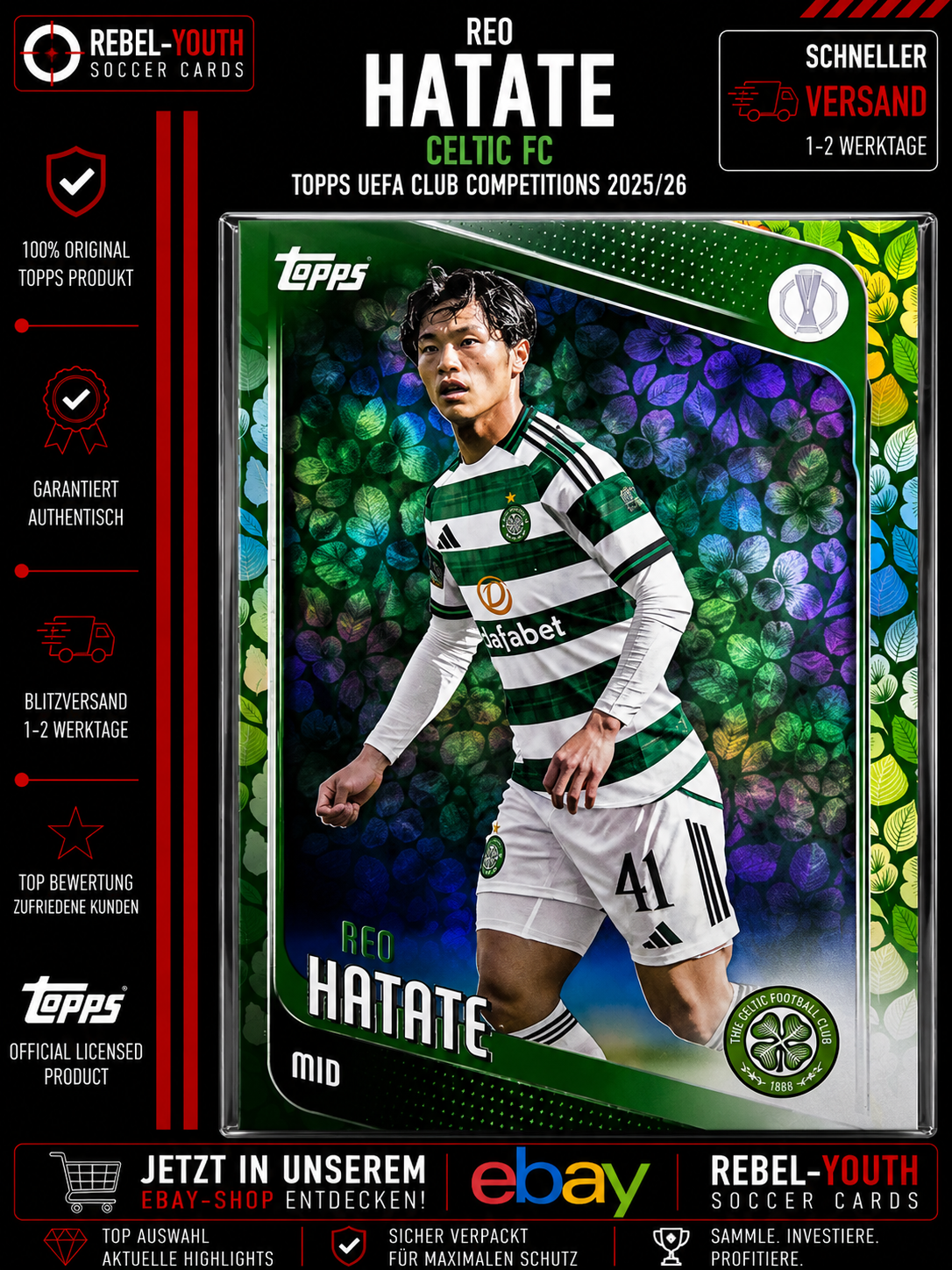 Reo Hatate Green Leaf Parallel Topps UEFA Club Competitions 2025/26 Celtic FC