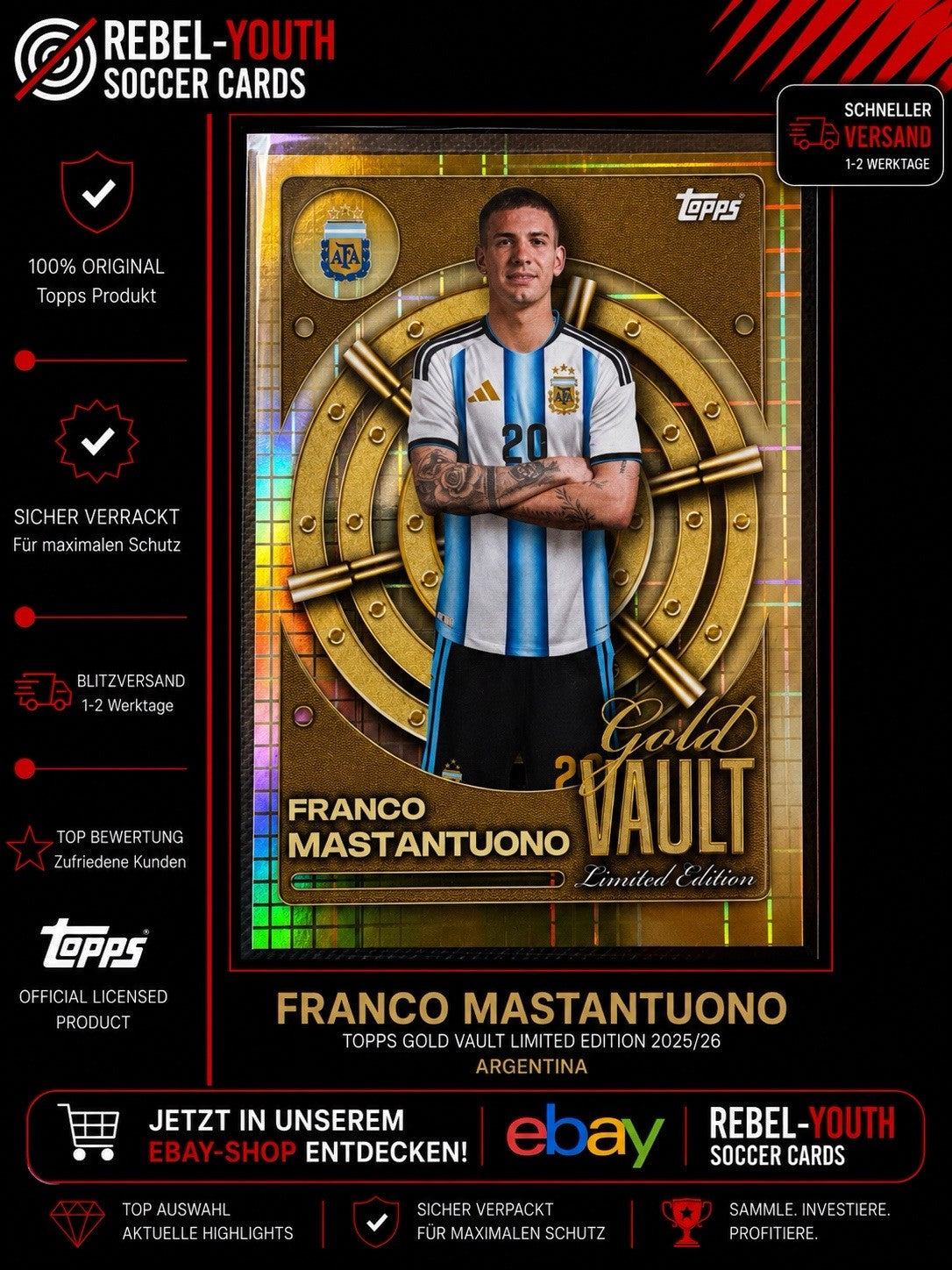 Topps Collector Tin Argentina 2026 Franco Mastantuono Gold Vault