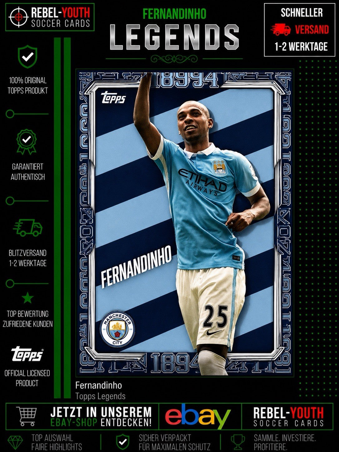 Fernandinho Topps Legends Manchester City Insert Premier League Fußballkarte