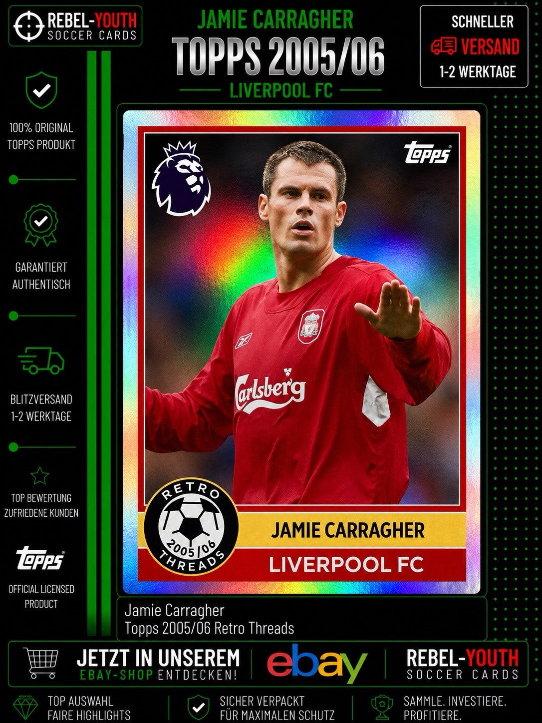 Jamie Carragher Topps 2005/06 Retro Threads Liverpool FC Insert Premier League