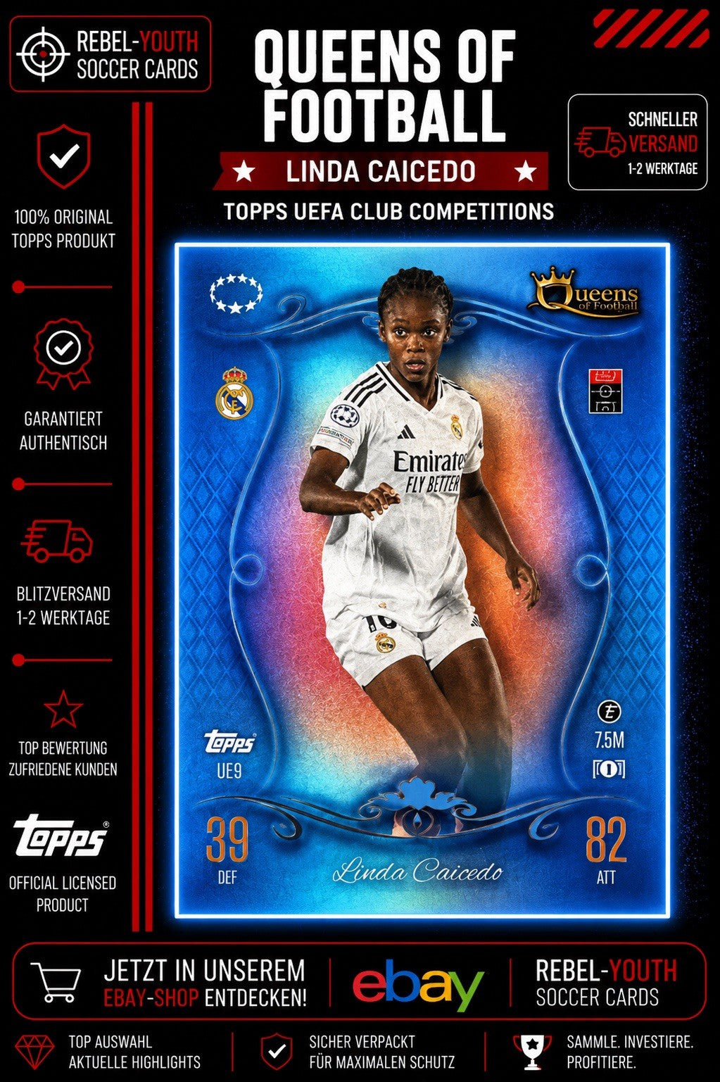 Linda Caicedo Queens of Football Real Madrid Women Topps UEFA