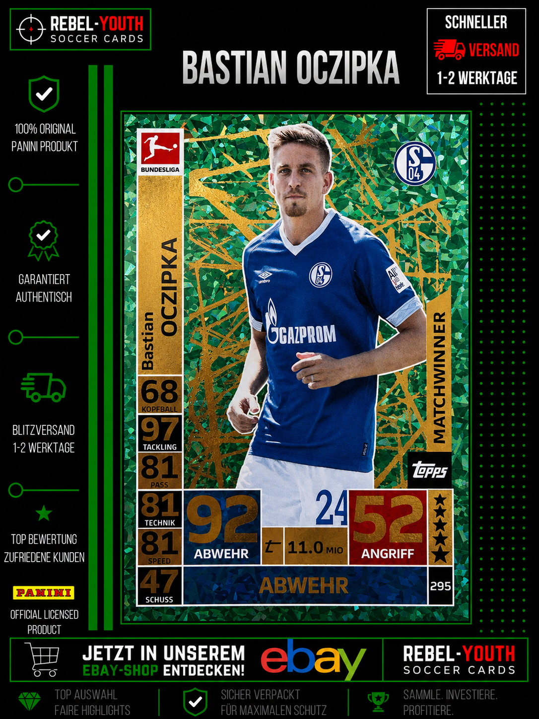 Bastian Oczipka Matchwinner #295 Topps Match Attax 2018/19 FC Schalke 04