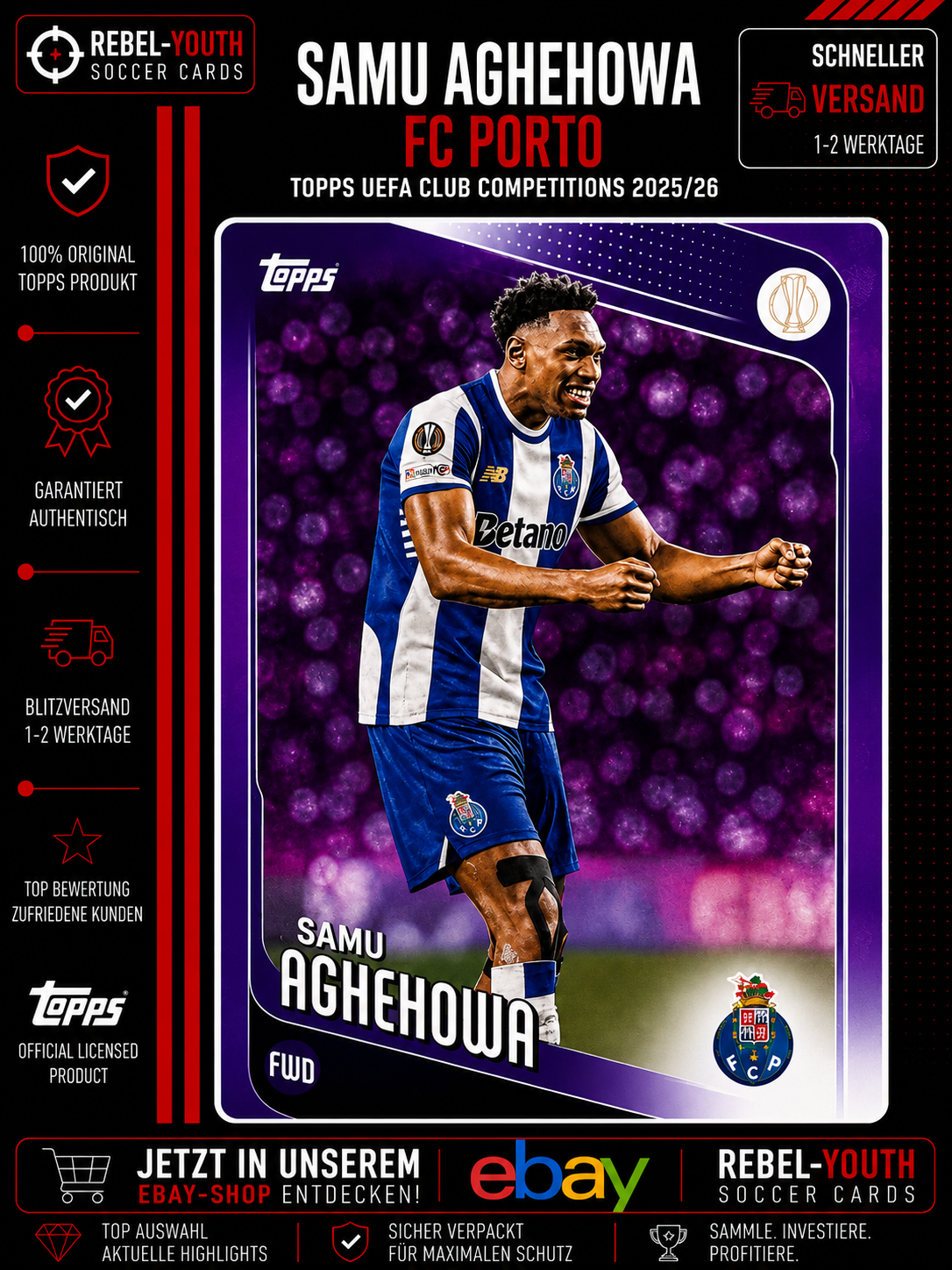 Samu Aghehowa RC Purple Parallel Topps UEFA Club Competitions 2025/26 FC Porto