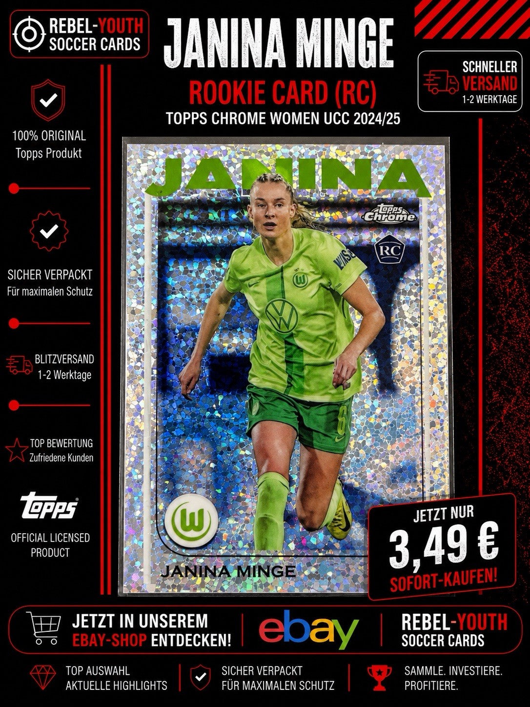 Janina Minge RC Topps Chrome Women UCC 2024/25 Sapphire Style Refractor