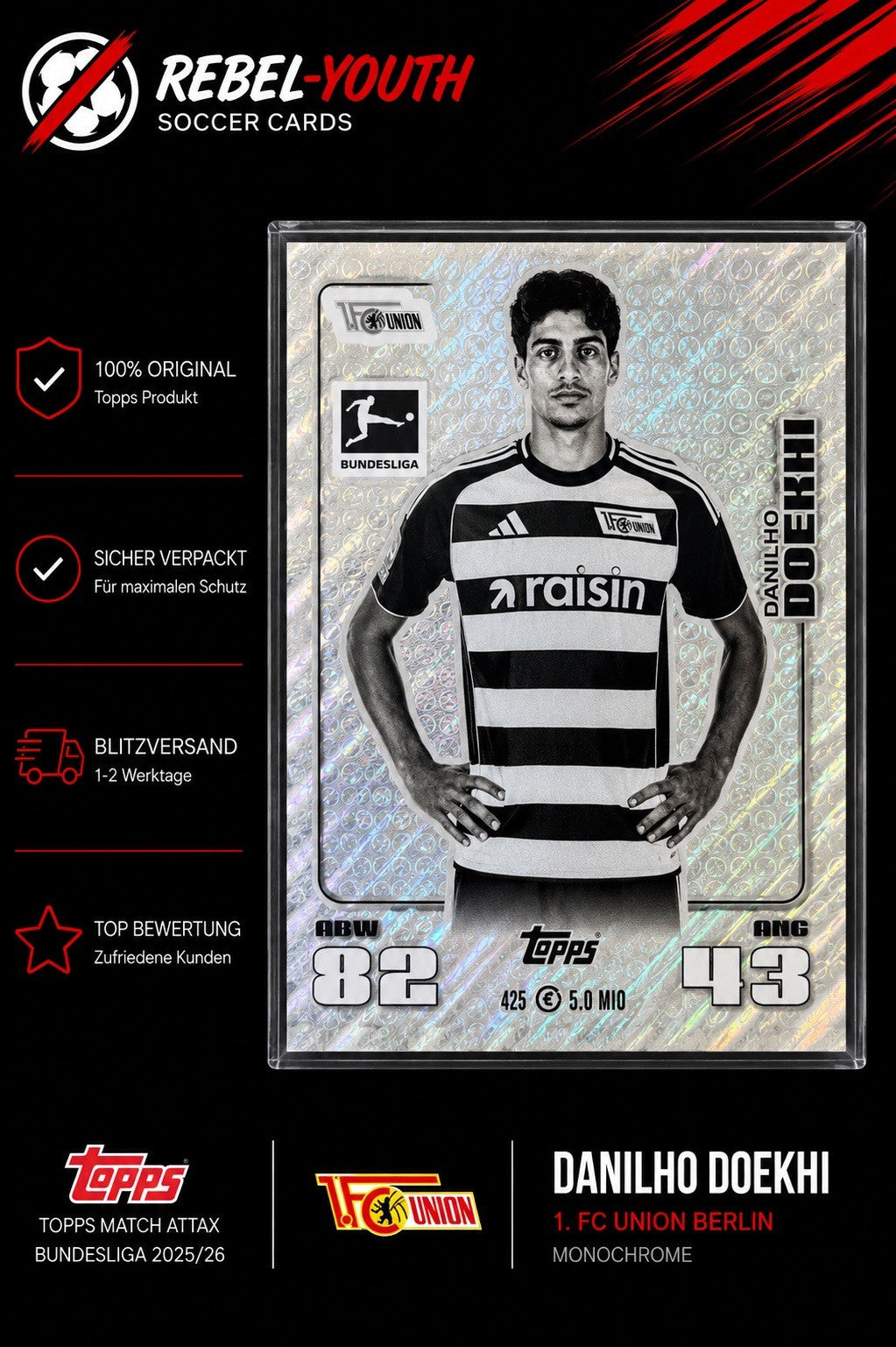 Danilho Doekhi Monochrome Union Berlin Topps Match Attax Bundesliga 2025/26