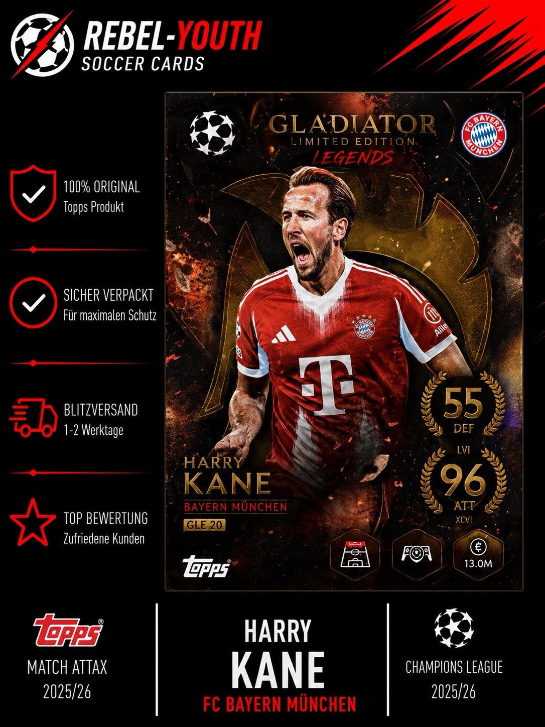 Topps Harry Kane  GLE 8 Gladiator Champions League