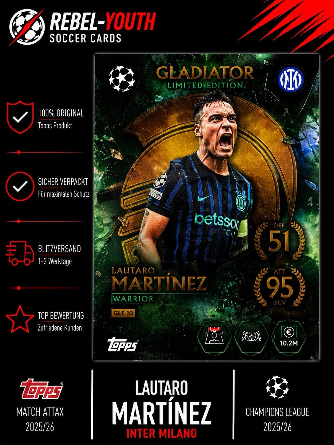 Topps Match Attax 2025/26 Lautaro Martínez Gladiator Limited Edition GLE 10