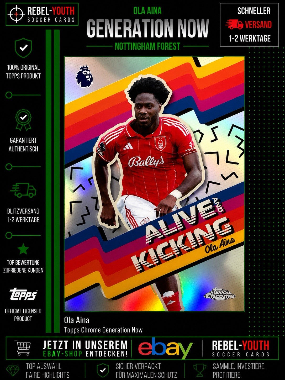 Ola Aina Topps Chrome 2024/25 Generation Now Nottingham Forest Insert