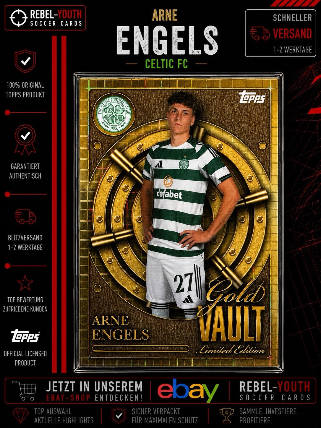Arne Engels Gold Vault Limited Edition Topps Celtic FC Soccer Card