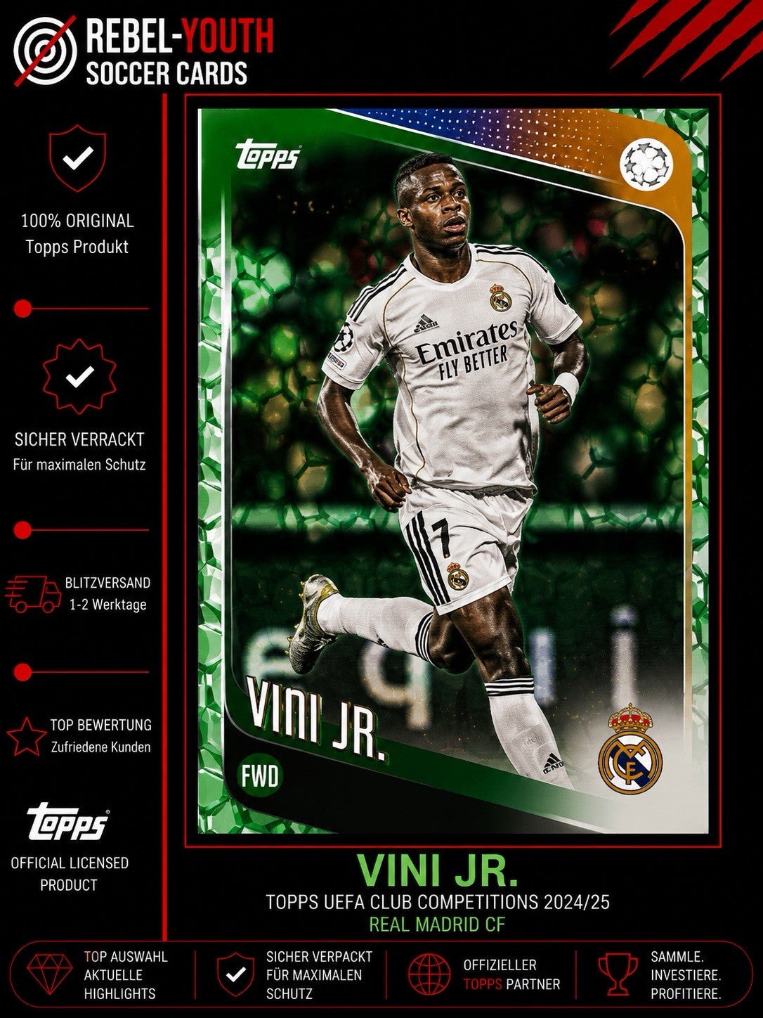 Vini Jr. Topps UCC 2024/25 Green Crystal Parallel Real Madrid UEFA Champions