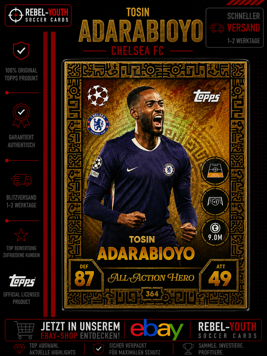 Tosin Adarabioyo All Action Hero #364 Topps Match Attax Champions League 2025/26