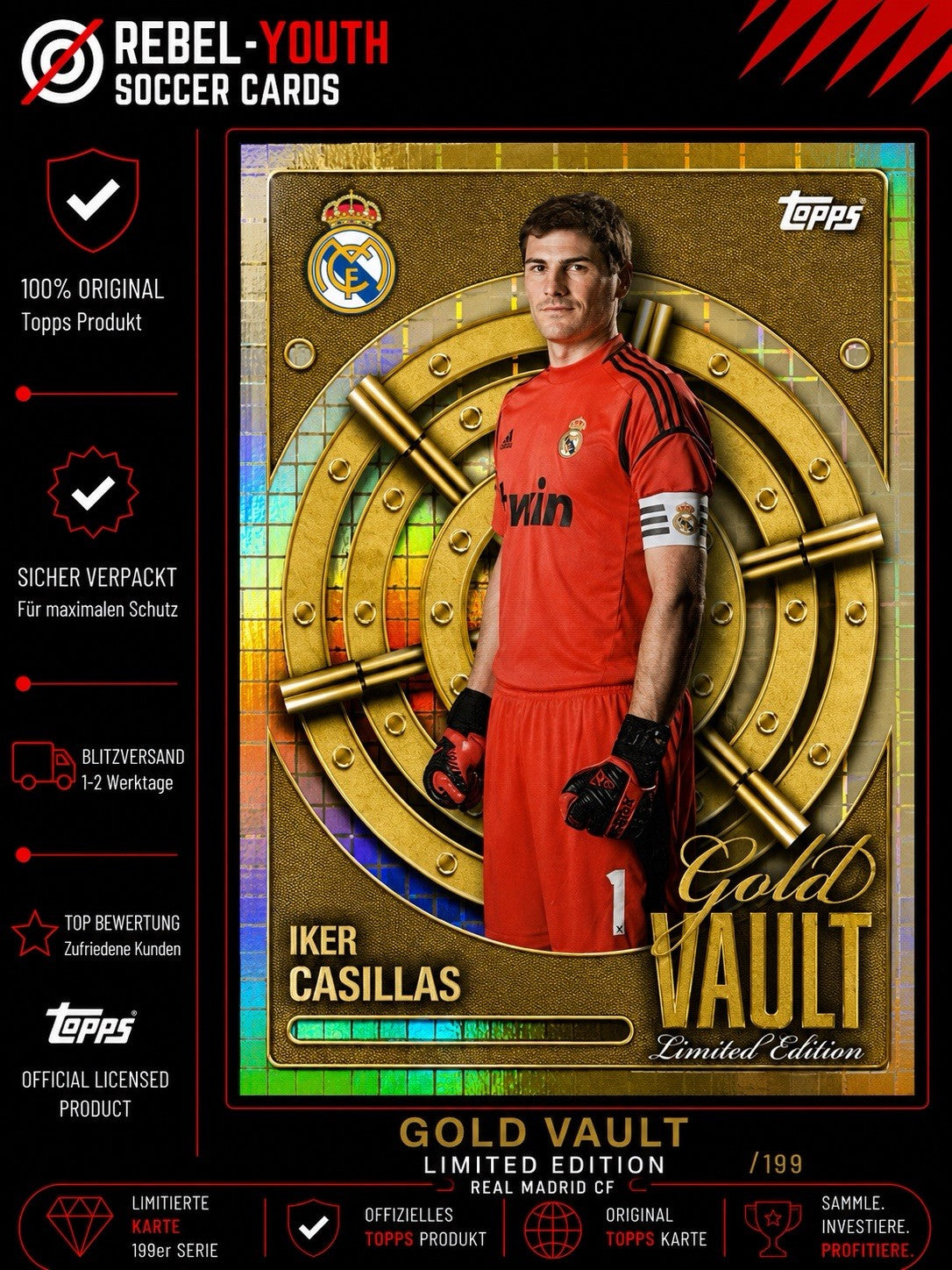 Iker Casillas Gold Vault Limited Edition Topps Match Attax Real Madrid Spanien