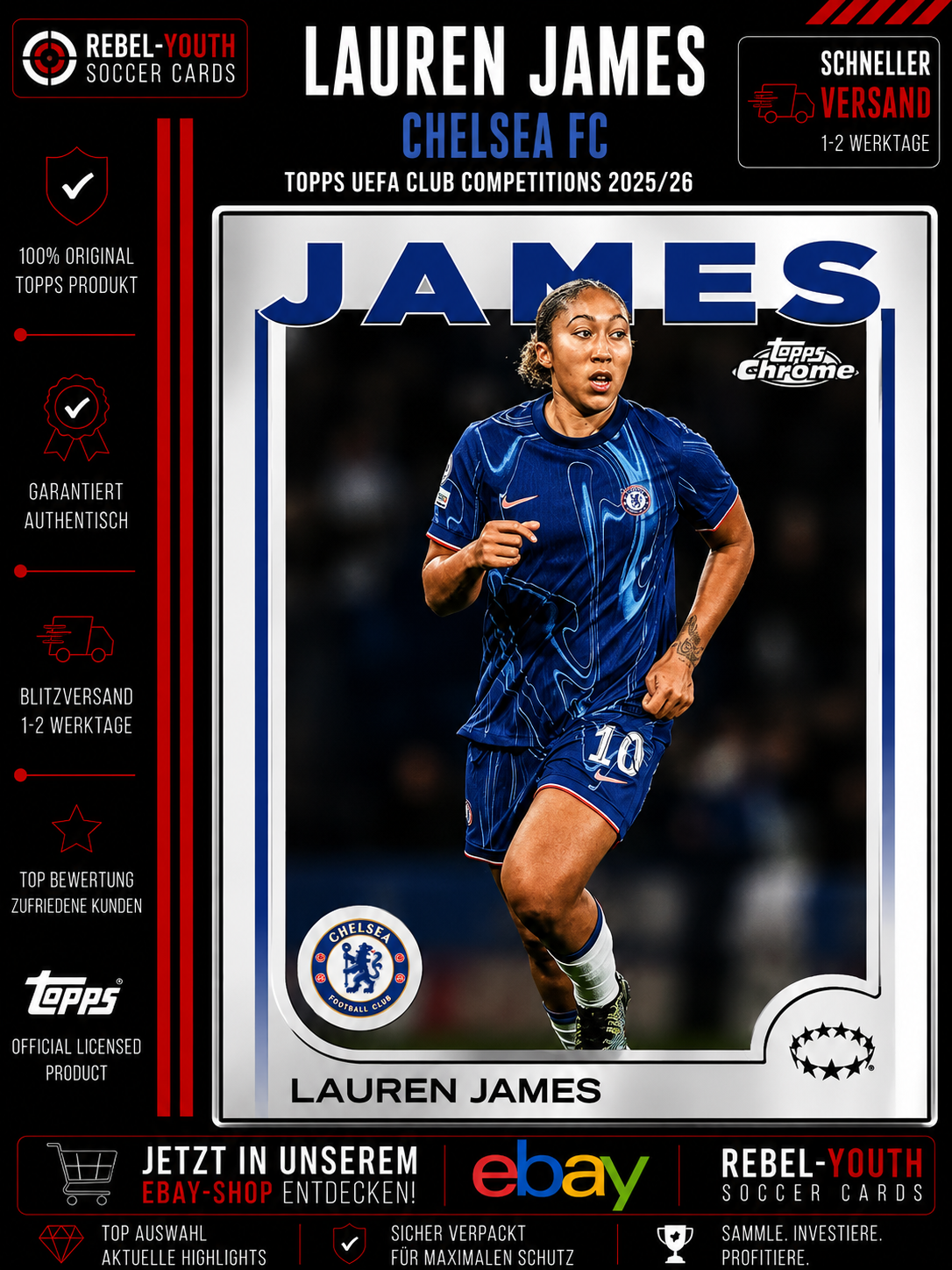 Lauren James Topps Chrome UEFA Club Competitions 2025/26 Chelsea FC