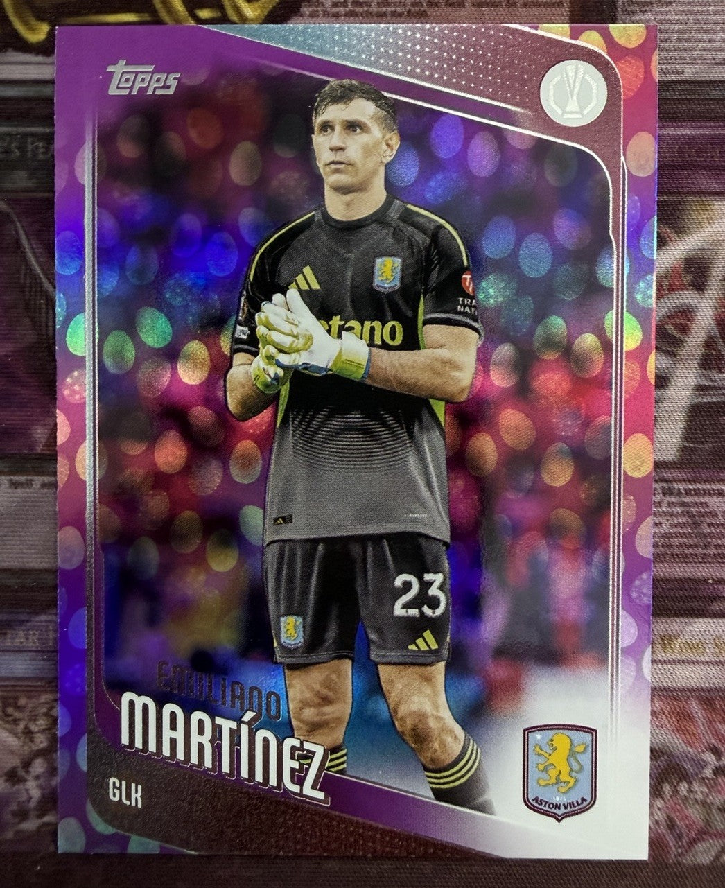 2025-26 Topps UEFA Club Competitions Emiliano Martínez Purple Parallel Aston