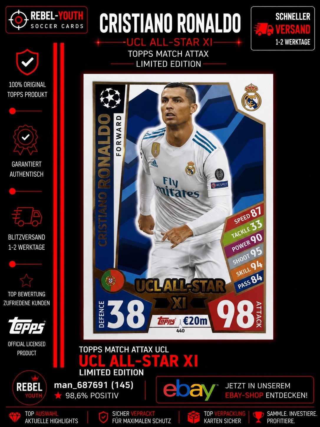 Match Attax 17/18 - Champions League - Cristiano Ronaldo - UCL All-Star - 440