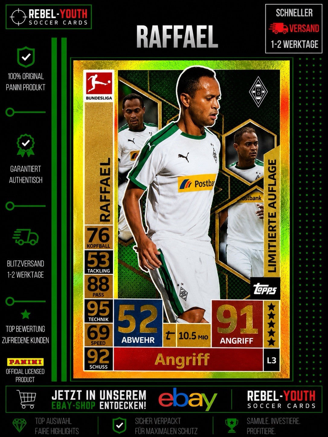 Topps Match Attax 2018/19 Raffael Limitierte Auflage Borussia Mönchengladbach L3