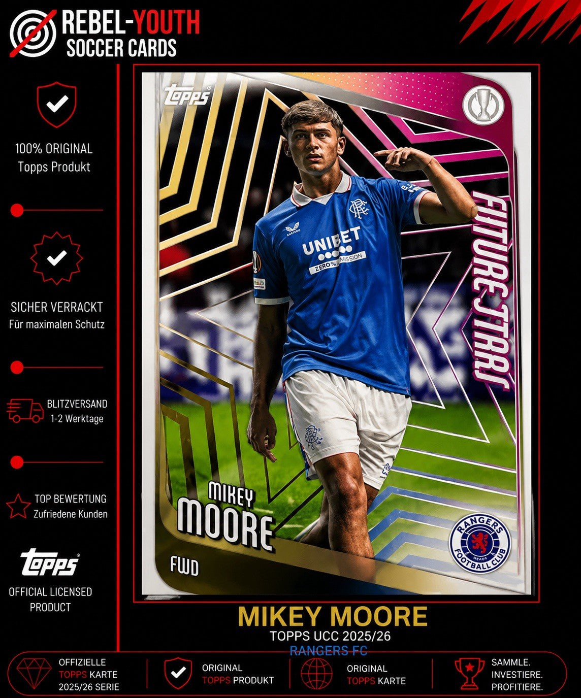 Mikey Moore Future Stars Topps UCC 2025/26 Rangers FC Rookie RC
