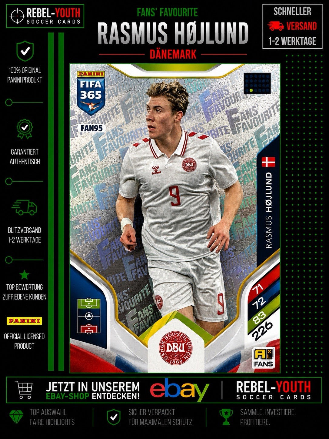 Panini Adrenalyn XL FIFA 365 2026 FAN95 Rasmus Hojlund Fans' Favourites Dänemark