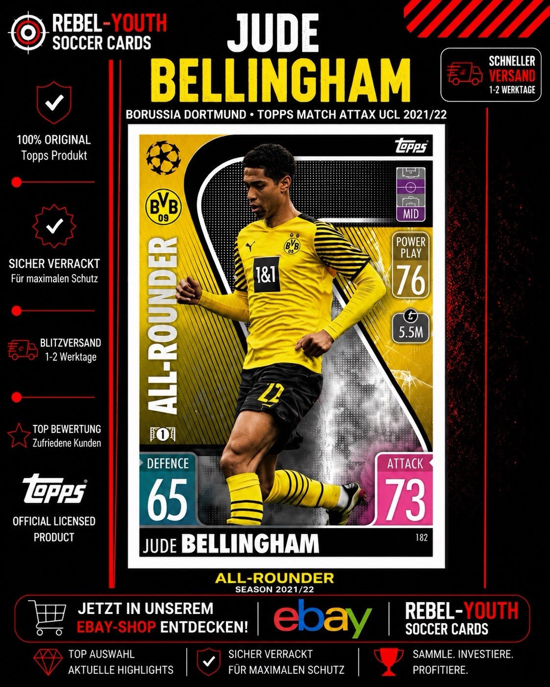 Jude Bellingham All-Rounder Topps Match Attax Borussia Dortmund UCL 2021/22