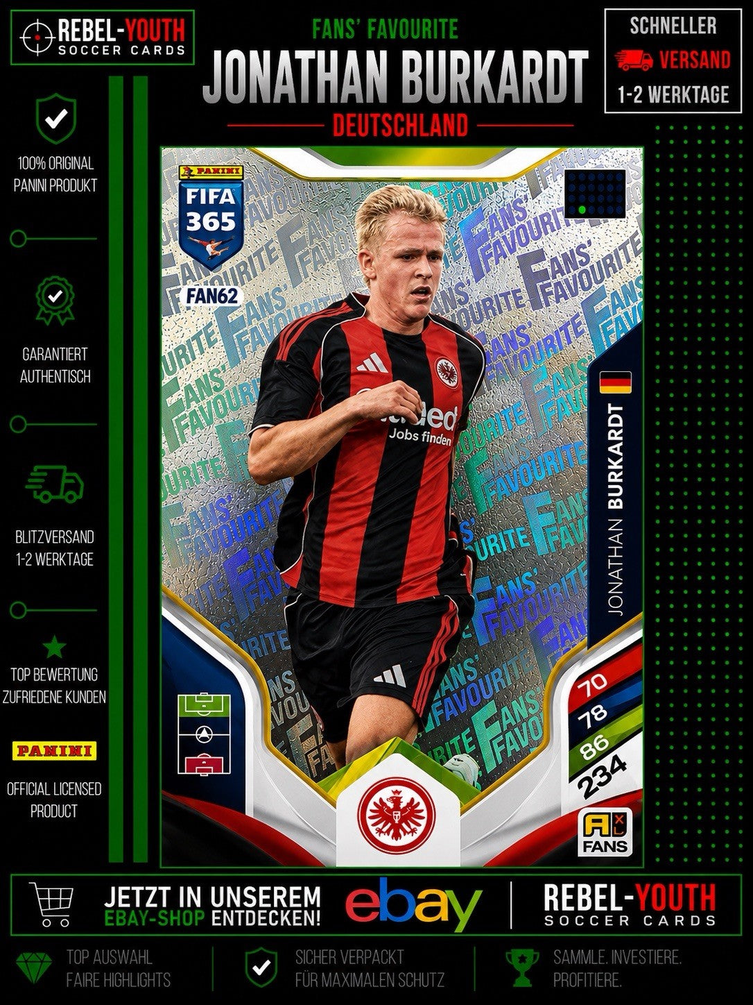 Fifa 365 Adrenalyn XL 2026 Trading Card FAN62 Jonathan Burkardt Fans' Favourite