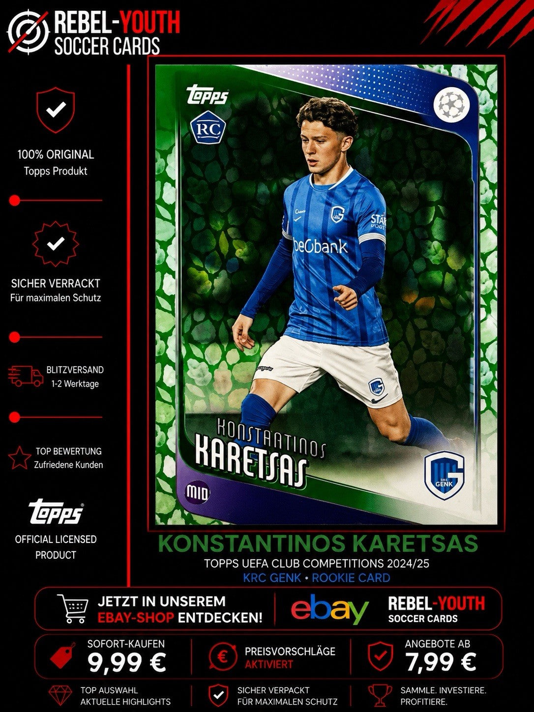 Konstantinos Karetsas RC Topps UCC 2024/25 Green Crystal Parallel Rookie