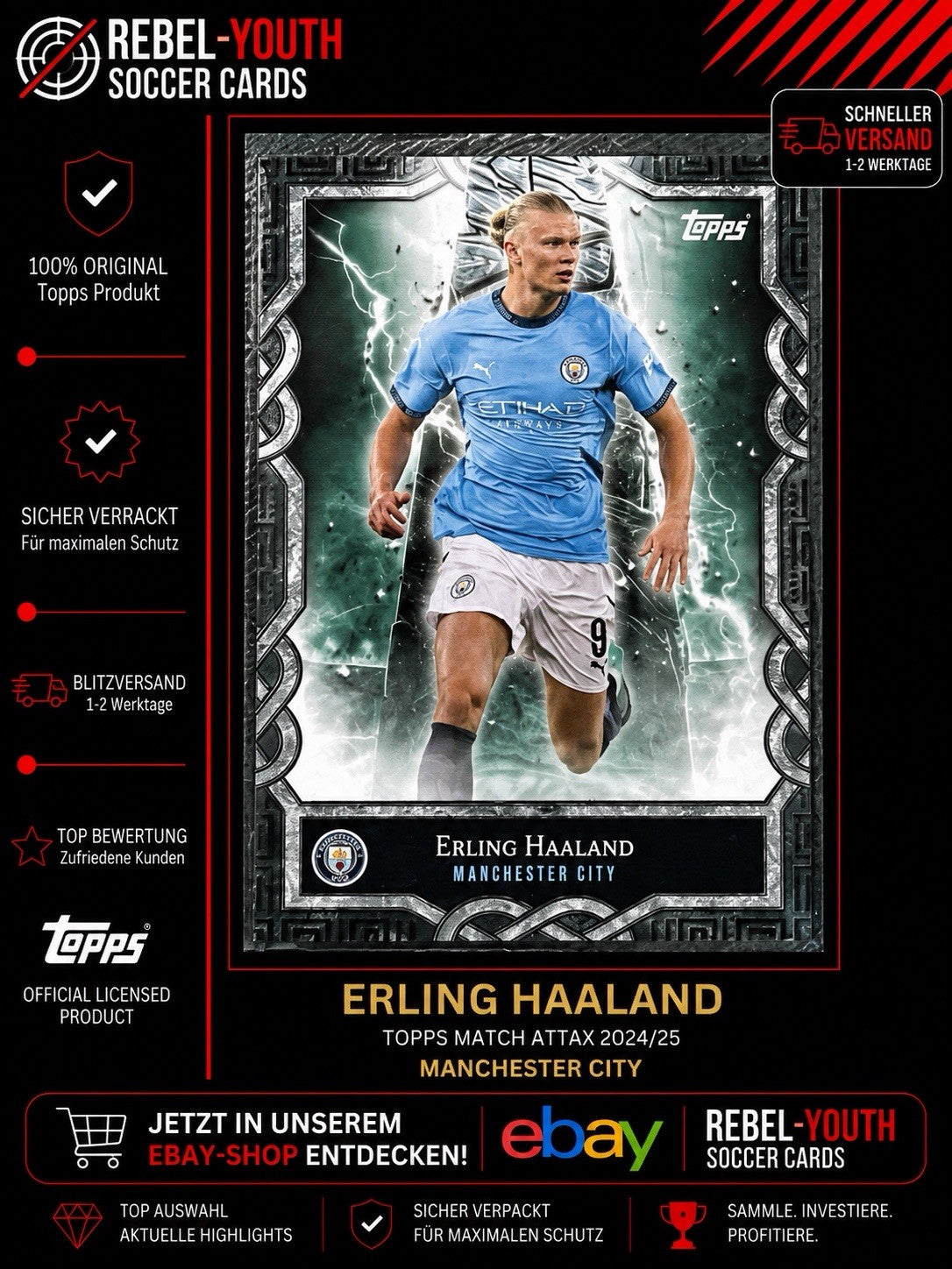 Erling Haaland Manchester City Topps Match Attax 2024/25 Foil Card