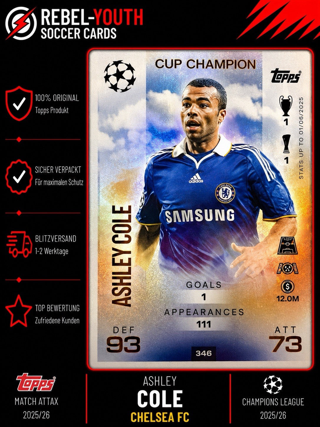 Match Attax Champions League 2025/26 - Cup Champion Ashley Cole 346