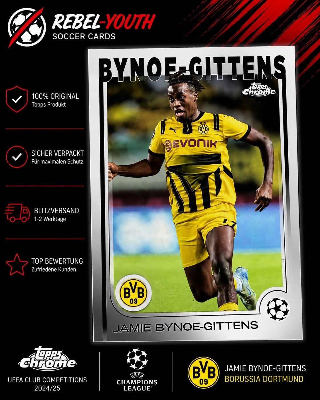 Jamie Bynoe-Gittens Borussia Dortmund Topps Chrome UEFA Club Competitions