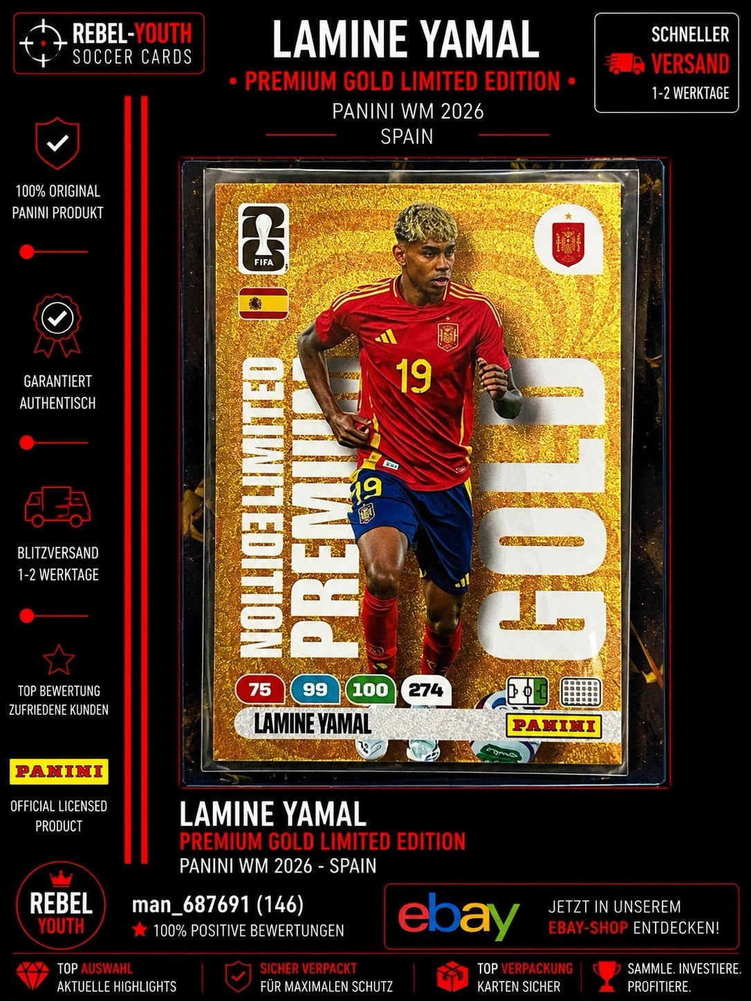 PANINI - WM 2026 - LAMINE YAMAL - LIMITED EDITION PREMIUM GOLD -