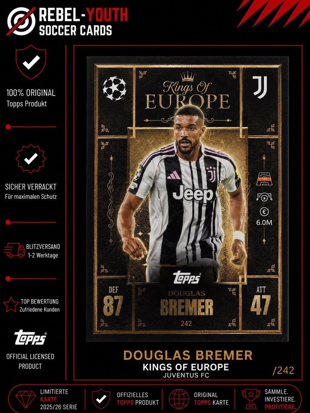 CARTE TOPPS UEFA CHAMPIONS LEAGUE 2025-26 EXTRA BREMER #245 KINGS OF EUROPE