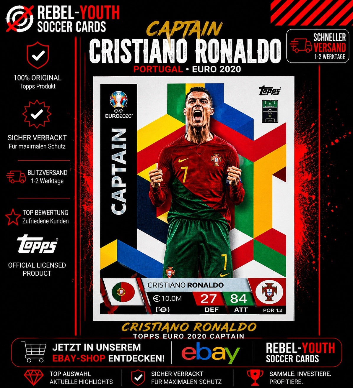 Cristiano Ronaldo Captain Portugal Topps Match Attax EURO 2020 Karte