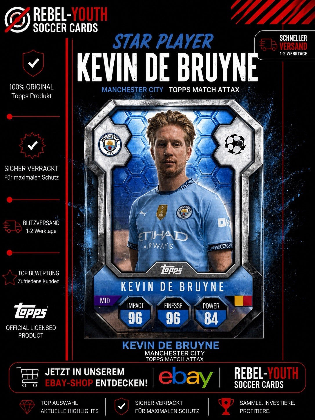 Kevin De Bruyne Manchester City Topps Match Attax UCL Star Player Football Card