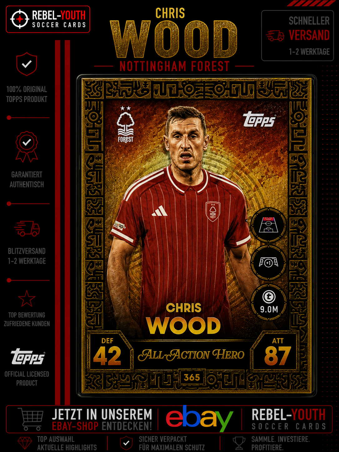 Chris Wood All Action Hero #365 Topps Match Attax Champions League 2025/26