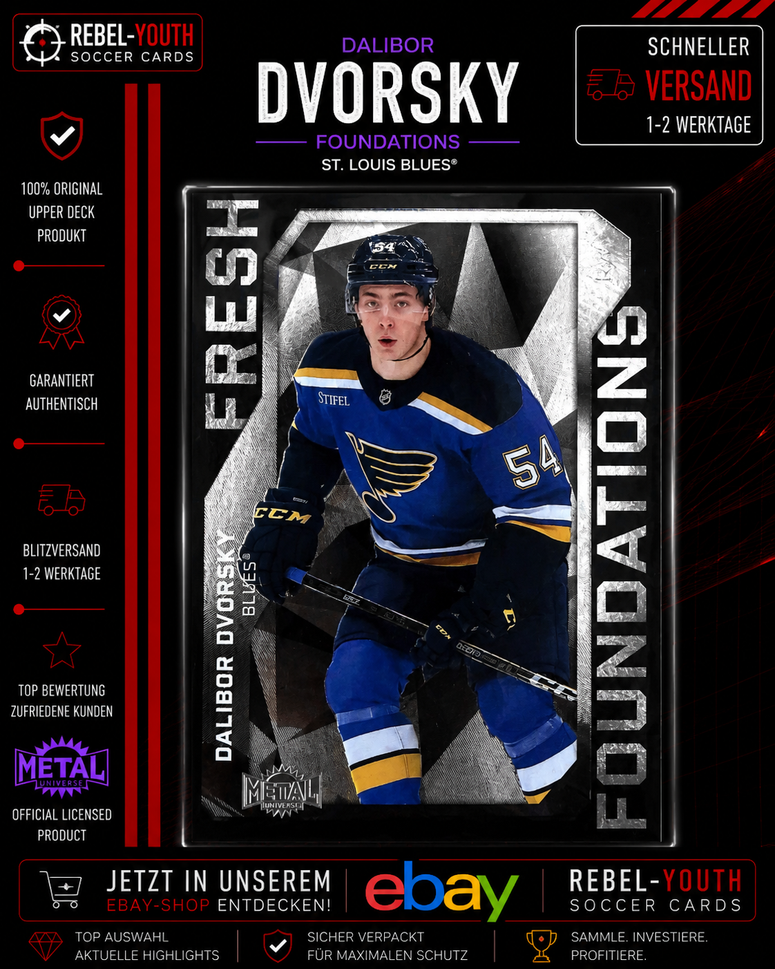 Dalibor Dvorsky Metal Universe Foundations Rookie Insert St. Louis Blues