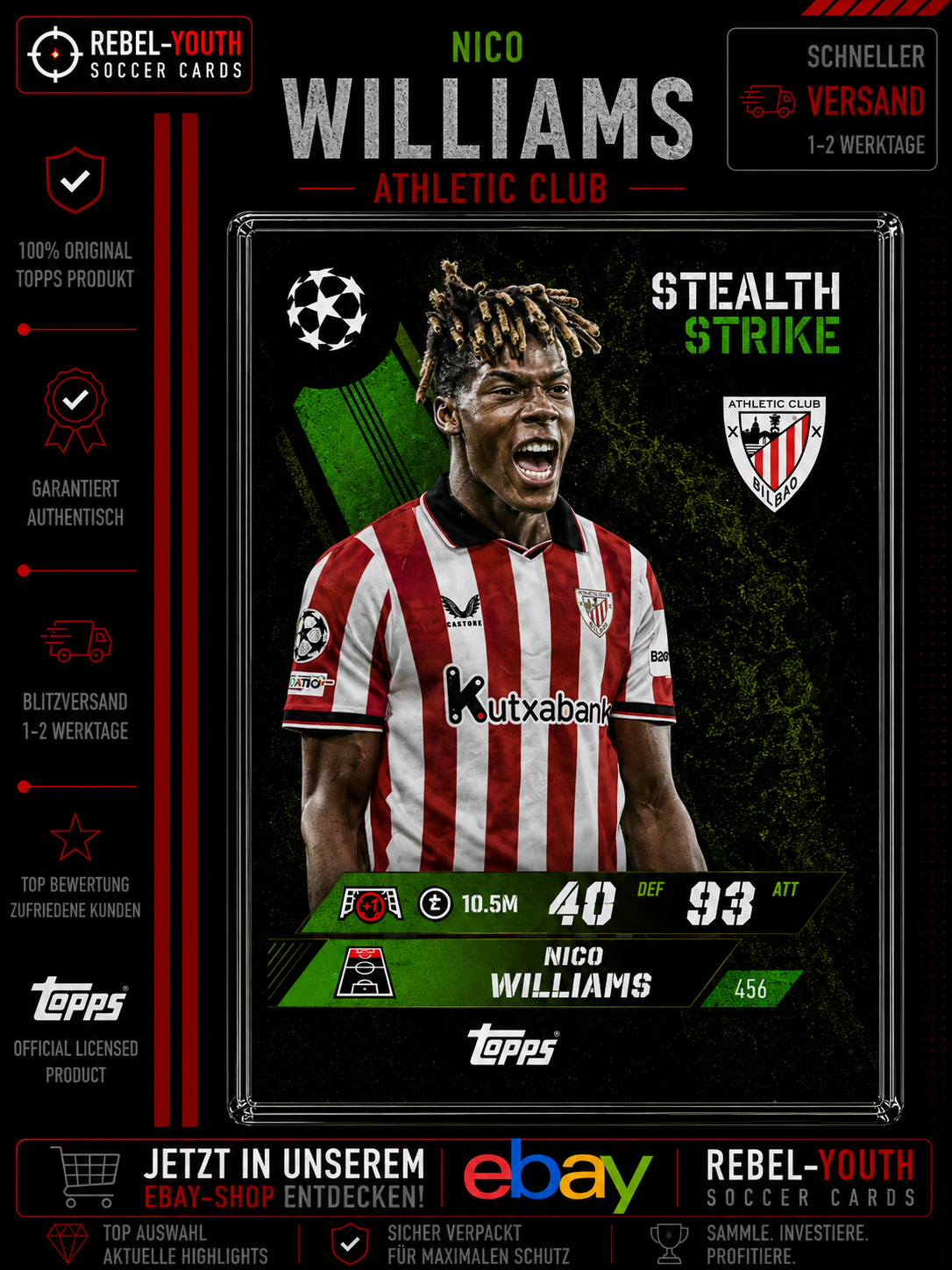 Nico Williams Stealth Strike #456 Topps Match Attax Champions League 2025/26